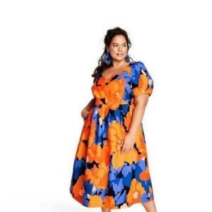 Tabitha Brown X Target Floral Print Puff Sleeve Tie-Back Dress 28/30 NEW!